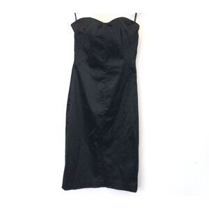 Bebe Black Strapless Satin Senia Midi Dress Size XS Sweetheart Neckline Y2K